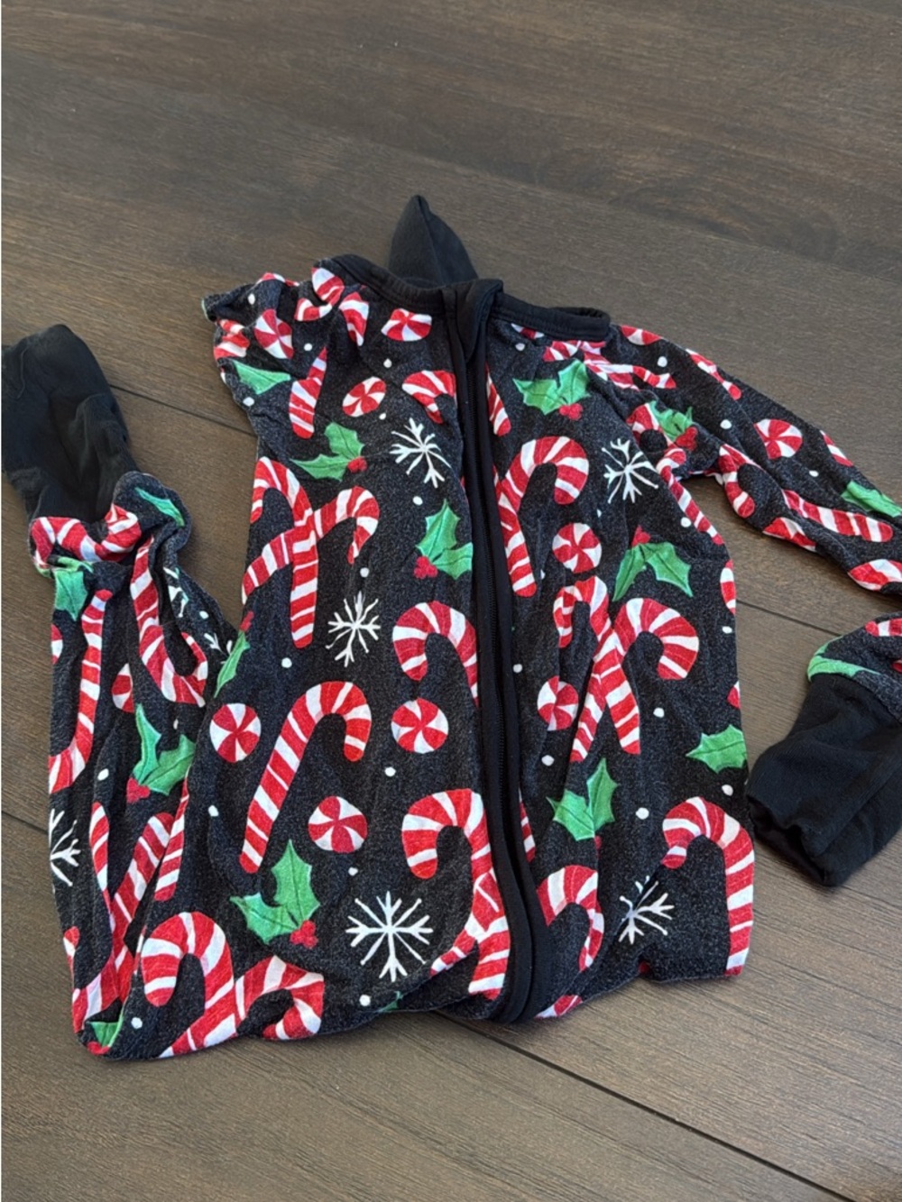 Little Sleepies Black Candy Cane Holiday One-Piece Pajamas